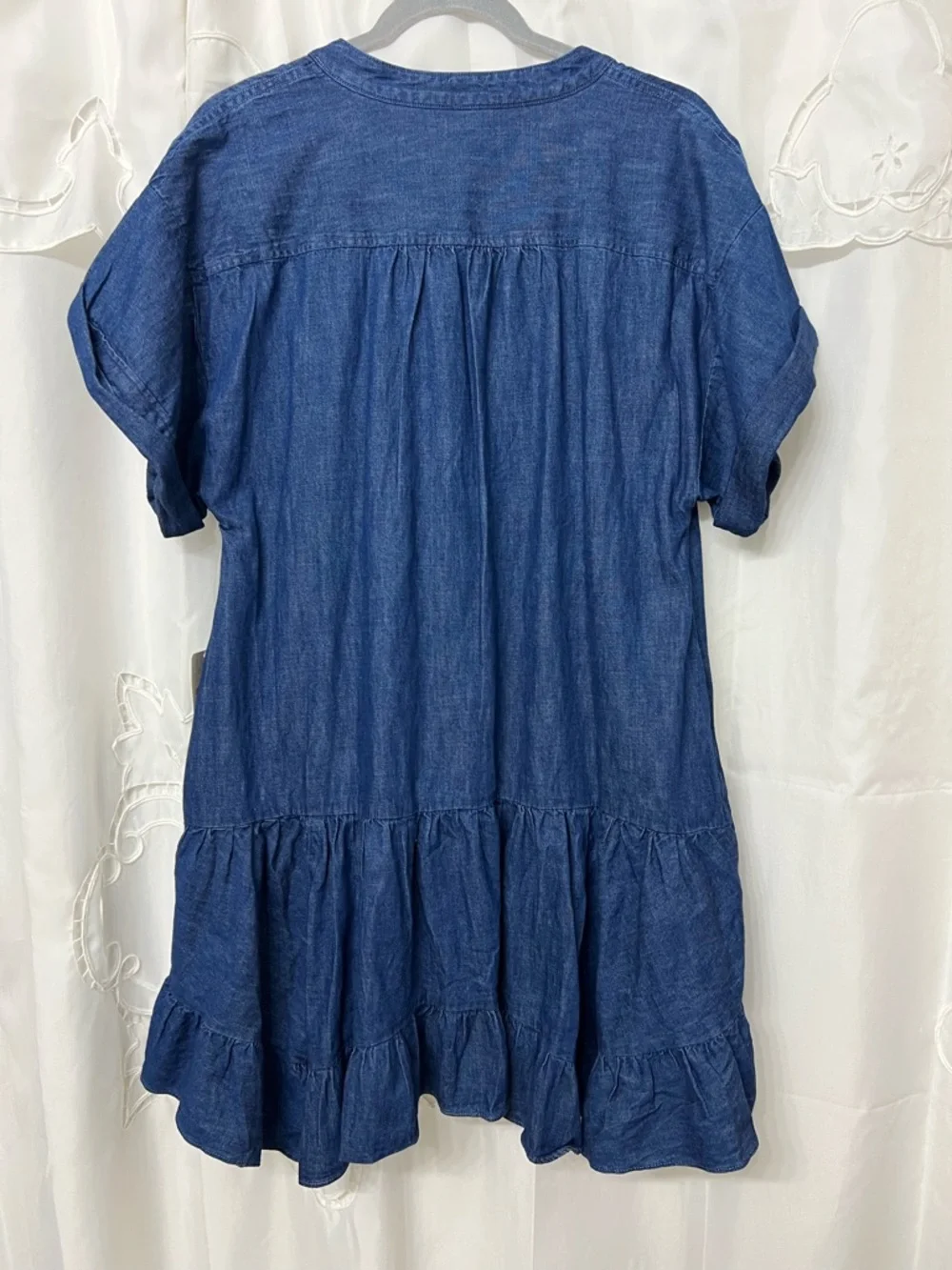 Free People NWT Chambray Babydoll Mini Dress Blue Oversized Ruffle Small